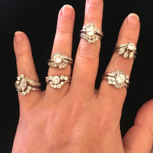 Vintage Wedding Band Set Engagement Silver 925 2pc - Picture 9 of 10